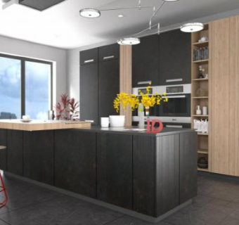 现代橱柜实木厨房SU模型下载_sketchup草图大师SKP模型