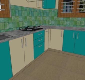 现代L形橱柜SU模型下载_sketchup草图大师SKP模型