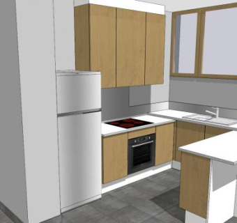 现代小型橱柜厨房SU模型下载_sketchup草图大师SKP模型