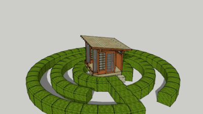 篱笆走道的日式茶馆SU模型下载_sketchup草图大师SKP模型