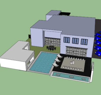 现代别墅住宅泳池休闲区SU模型下载_sketchup草图大师SKP模型