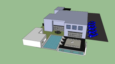 现代别墅住宅泳池休闲区SU模型下载_sketchup草图大师SKP模型