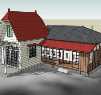 日漫龙猫中的日式房屋SU模型下载_sketchup草图大师SKP模型