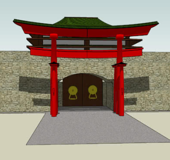 日本鸟居城墙门楼SU模型下载_sketchup草图大师SKP模型