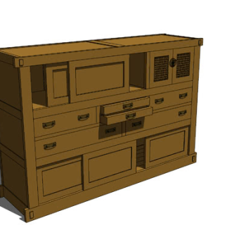 多功能实木储物厨柜SU模型下载_sketchup草图大师SKP模型