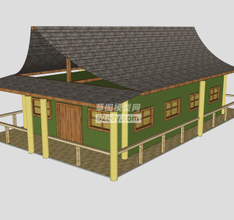 日房屋本建筑护栏走道SU模型下载_sketchup草图大师SKP模型