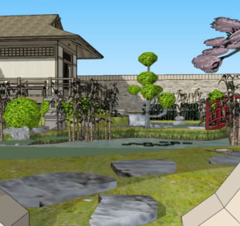 日本传统花园茶馆SU模型下载_sketchup草图大师SKP模型
