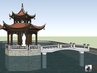 中式传统<em>拱桥</em>凉亭SU模型下载_sketchup草图大师SKP模型