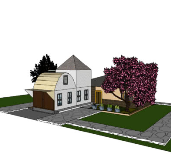 乡村房屋庭院走道SU模型下载_sketchup草图大师SKP模型
