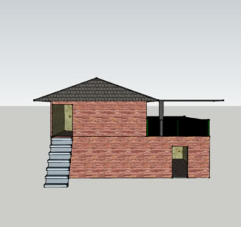 砌石平房双楼梯露台SU模型下载_sketchup草图大师SKP模型