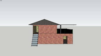 砌石平房双楼梯露台SU模型下载_sketchup草图大师SKP模型