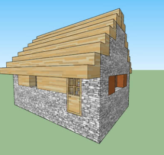 简易石砌木屋顶房屋SU模型下载_sketchup草图大师SKP模型