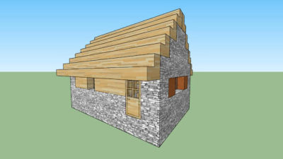 简易石砌木屋顶房屋SU模型下载_sketchup草图大师SKP模型