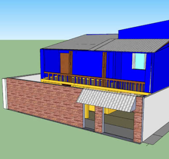 瓦棚住宅泳池围院SU模型下载_sketchup草图大师SKP模型