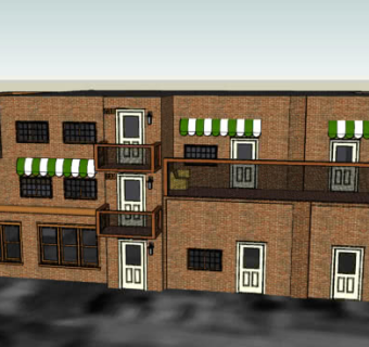 小巷并联套房民居SU模型下载_sketchup草图大师SKP模型