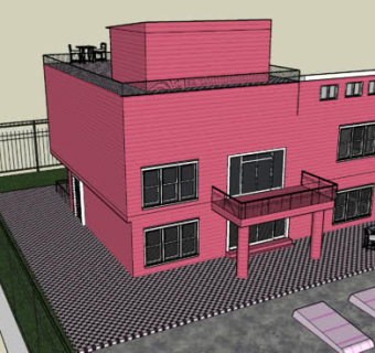 乡村别墅铁艺围墙独栋SU模型下载_sketchup草图大师SKP模型