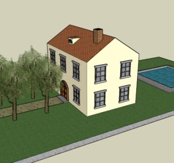 欧式民房泳池小别墅SU模型下载_sketchup草图大师SKP模型