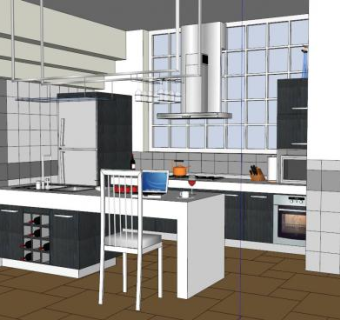 简约餐厅家中厨房SU模型下载_sketchup草图大师SKP模型
