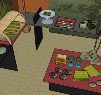 蛋糕自助餐餐厅SU模型下载_sketchup草图大师SKP模型