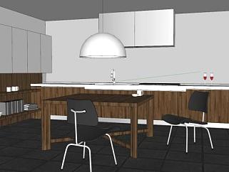 现代岛型厨房餐厅SU模型下载_sketchup草图大师SKP模型