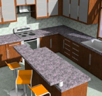 现代岛型厨房餐厅装修SU模型下载_sketchup草图大师SKP模型