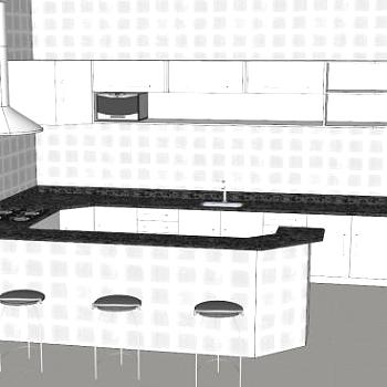 现代U型白色厨房SU模型下载_sketchup草图大师SKP模型
