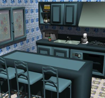 现代蓝色风格厨房SU模型下载_sketchup草图大师SKP模型