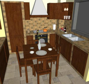 现代U型厨房吧台SU模型下载_sketchup草图大师SKP模型