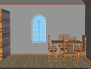 现代木质家中餐厅SU模型下载_sketchup草图大师SKP模型