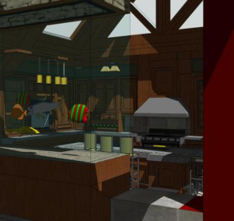 现代复古岛型厨房SU模型下载_sketchup草图大师SKP模型