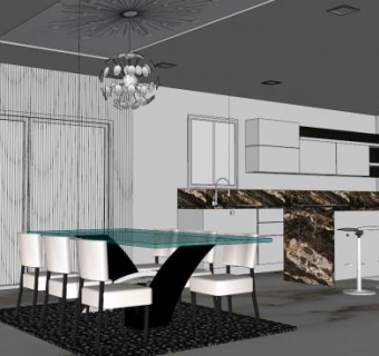 现代L型家中厨房SU模型下载_sketchup草图大师SKP模型