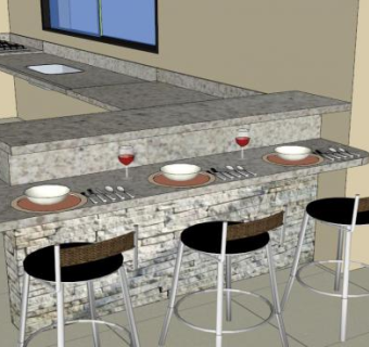 现代花岗岩厨房SU模型下载_sketchup草图大师SKP模型