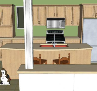 现代直纹橡木厨房SU模型下载_sketchup草图大师SKP模型