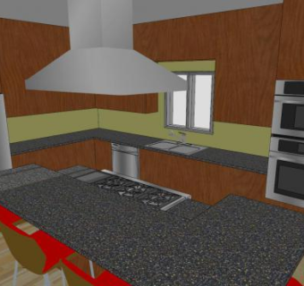 现代家庭厨房餐厅SU模型下载_sketchup草图大师SKP模型