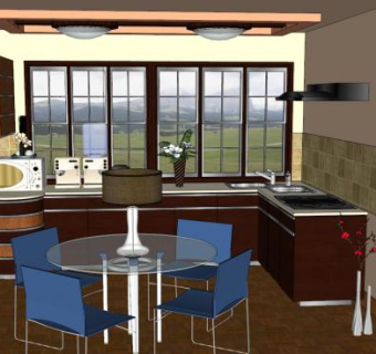 经典风格L型厨房SU模型下载_sketchup草图大师SKP模型