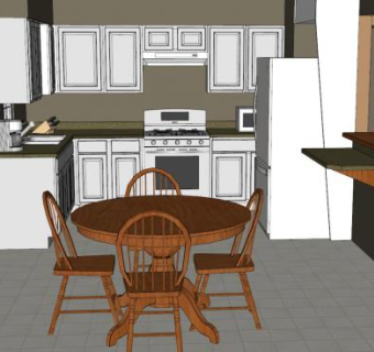 简易木质厨房SU模型下载_sketchup草图大师SKP模型