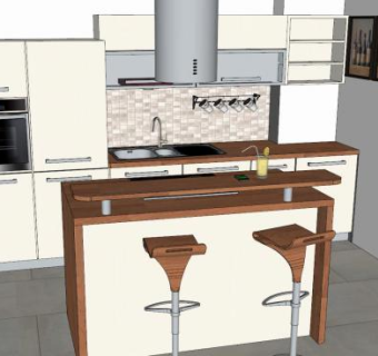 现代厨房一字型橱柜SU模型下载_sketchup草图大师SKP模型