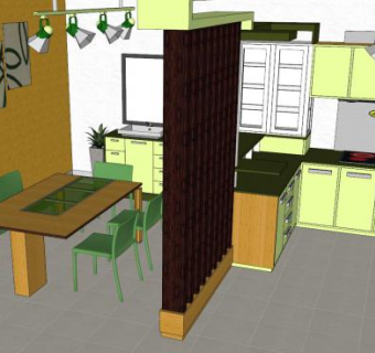 简易厨房家中餐厅SU模型下载_sketchup草图大师SKP模型