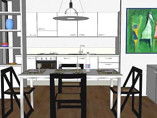 现代休闲厨房和餐厅SU模型下载_sketchup草图大师SKP模型