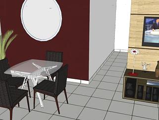 现代公寓餐厅SU模型下载_sketchup草图大师SKP模型