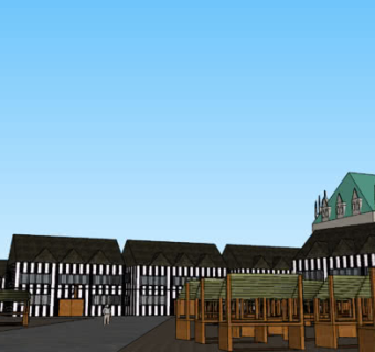 邻近河流中世纪村庄SU模型下载_sketchup草图大师SKP模型