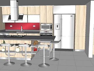 现代厨房吧台家中餐厅SU模型下载_sketchup草图大师SKP模型