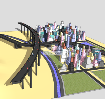 大都市公路住宅SU模型下载_sketchup草图大师SKP模型