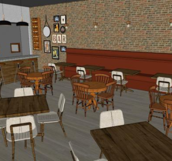 啤酒厂室内餐厅SU模型下载_sketchup草图大师SKP模型