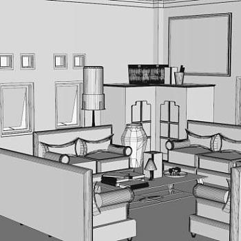 简欧风格客厅内部SU模型下载_sketchup草图大师SKP模型