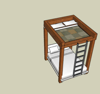 木制双层床SU模型下载_sketchup草图大师SKP模型