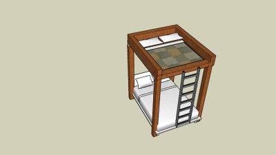 木制双层床SU模型下载_sketchup草图大师SKP模型