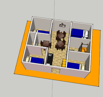 四室一厅户型图SU模型下载_sketchup草图大师SKP模型