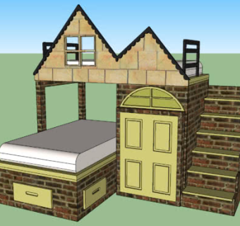 砖石楼梯双层床SU模型下载_sketchup草图大师SKP模型
