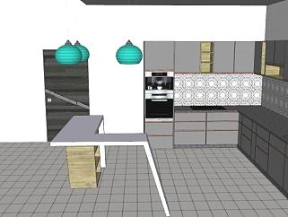 现代<em>厨房设计餐厅</em>SU模型下载_sketchup草图大师SKP模型